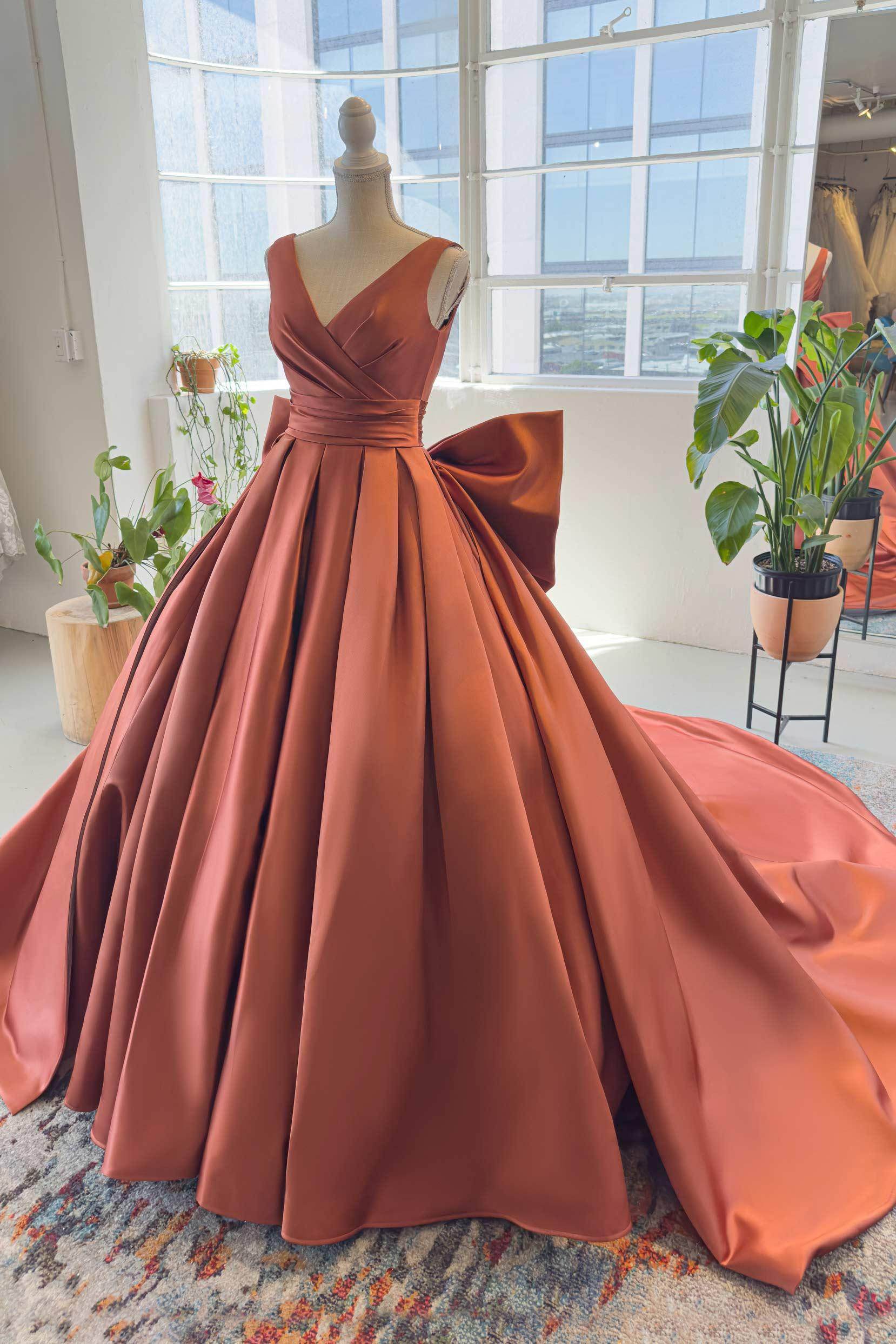 A-Line Chapel Train Satin Wedding Dress CW2991 - COCOMELODY